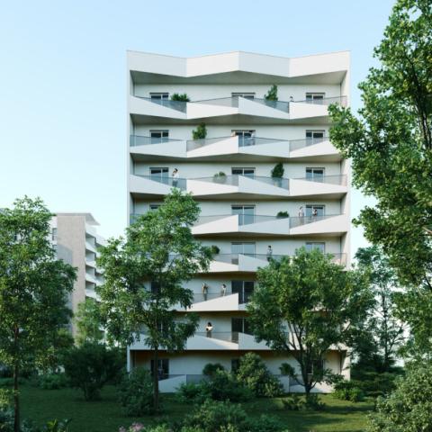 appartement neuf campus compostelle perspective exterieure vue face à pessac