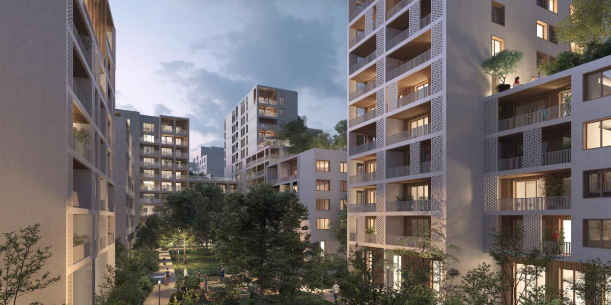 appartement neuf perspective exterieure ilot jardin à lyon